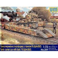 UNIMODELS 1/72 TANK CARRIER CAR WITH TANK PZ.KPFW 38 (T) PLASTIC MODEL KIT
