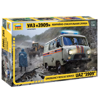 ZVEZDA 1/43 UAZ 3909 EMERGENCY SERVICE CAR PLASTIC MODEL KIT