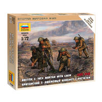 ZVEZDA 1/72 BRITISH MORTAR W/CREW 1939-42 PLASTIC MODEL KIT